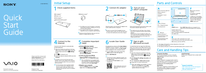 Page n°1 - Guide d'installation Sony Vaio SVP1322BPXB