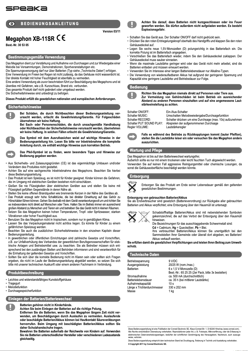 Image de la première page du manuel de l'appareil XB-11SR