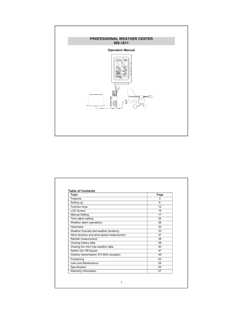 Page n°1 - Manuel utilisateur La Crosse Technology WS1611