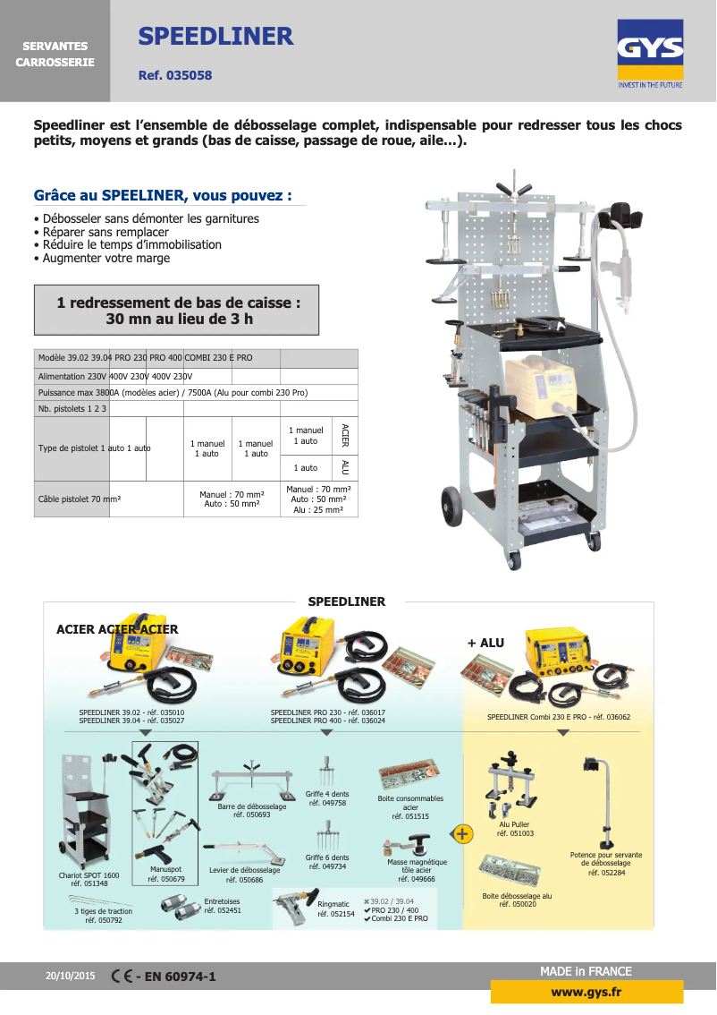 Page 1 de la notice Fiche technique GYS Speedliner