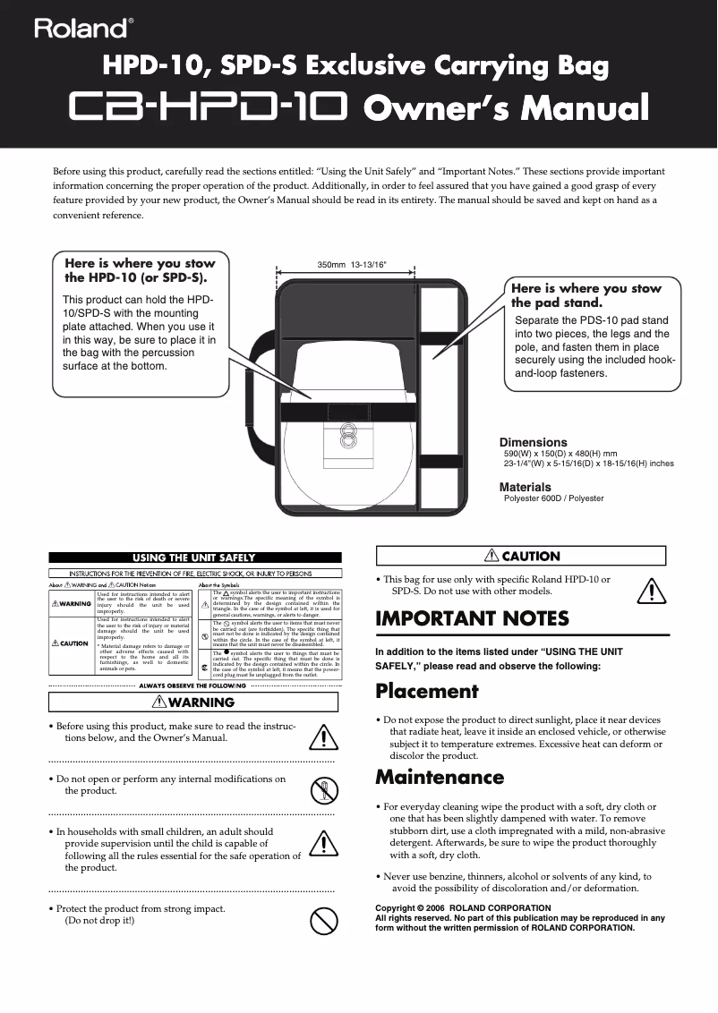 Page n°1 - Manuel utilisateur Roland CB-HPD-10