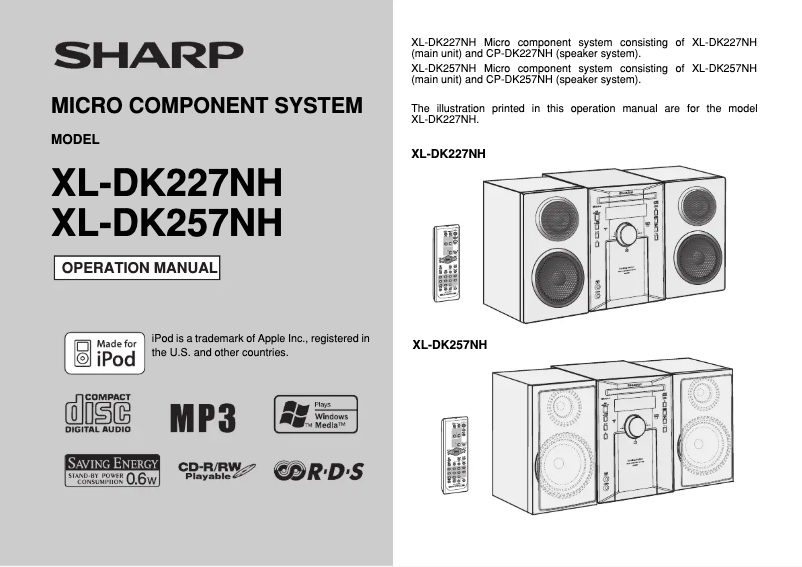 Page 1 de la notice Manuel utilisateur Sharp XL-DK227NH