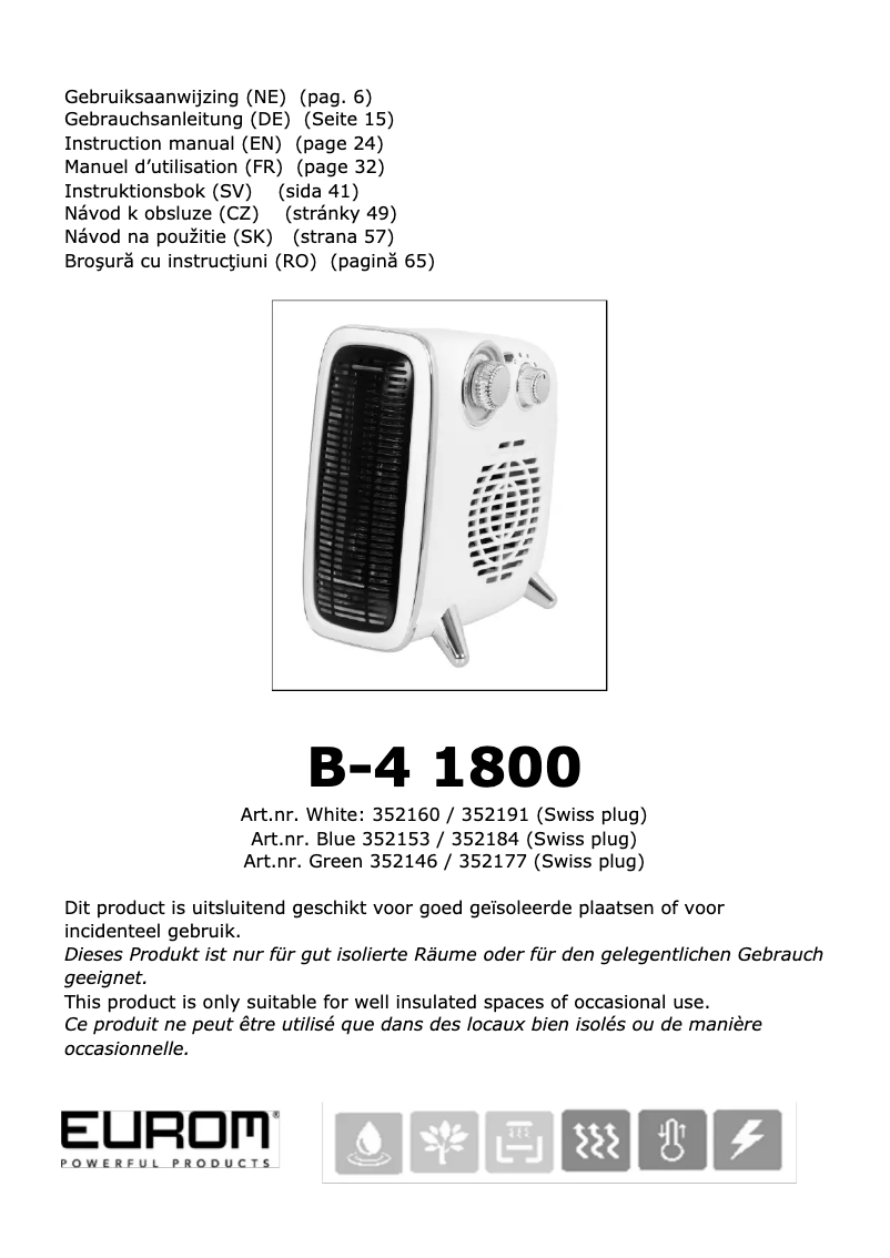 Page 1 de la notice Manuel utilisateur Eurom B-4 1800