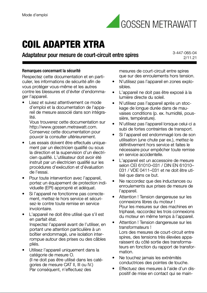 Image de la première page du manuel de l'appareil Coil Adapter XTRA