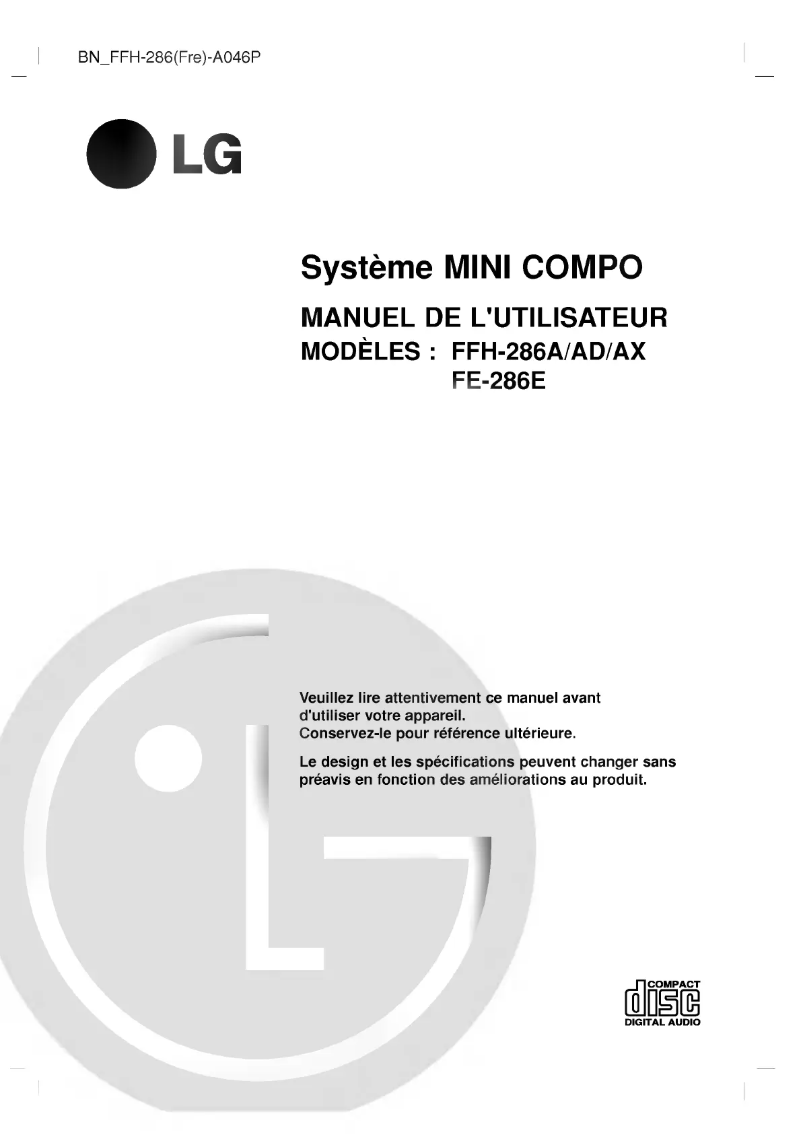 Page 1 de la notice Manuel utilisateur LG FFH-286AD