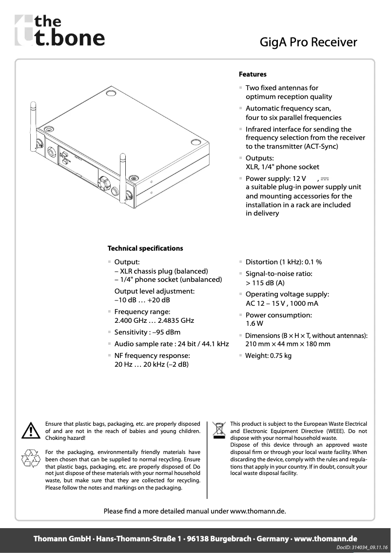 Page n°1 - Manuel utilisateur the t.bone GigA Pro Receiver