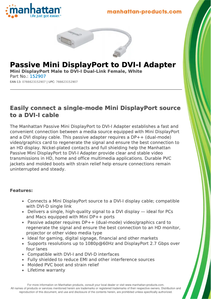 Page 1 de la notice Fiche technique Manhattan 152907
