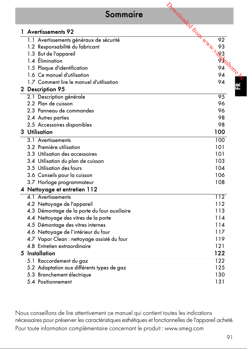 Page 1 de la notice Manuel utilisateur Smeg Victoria TR93X