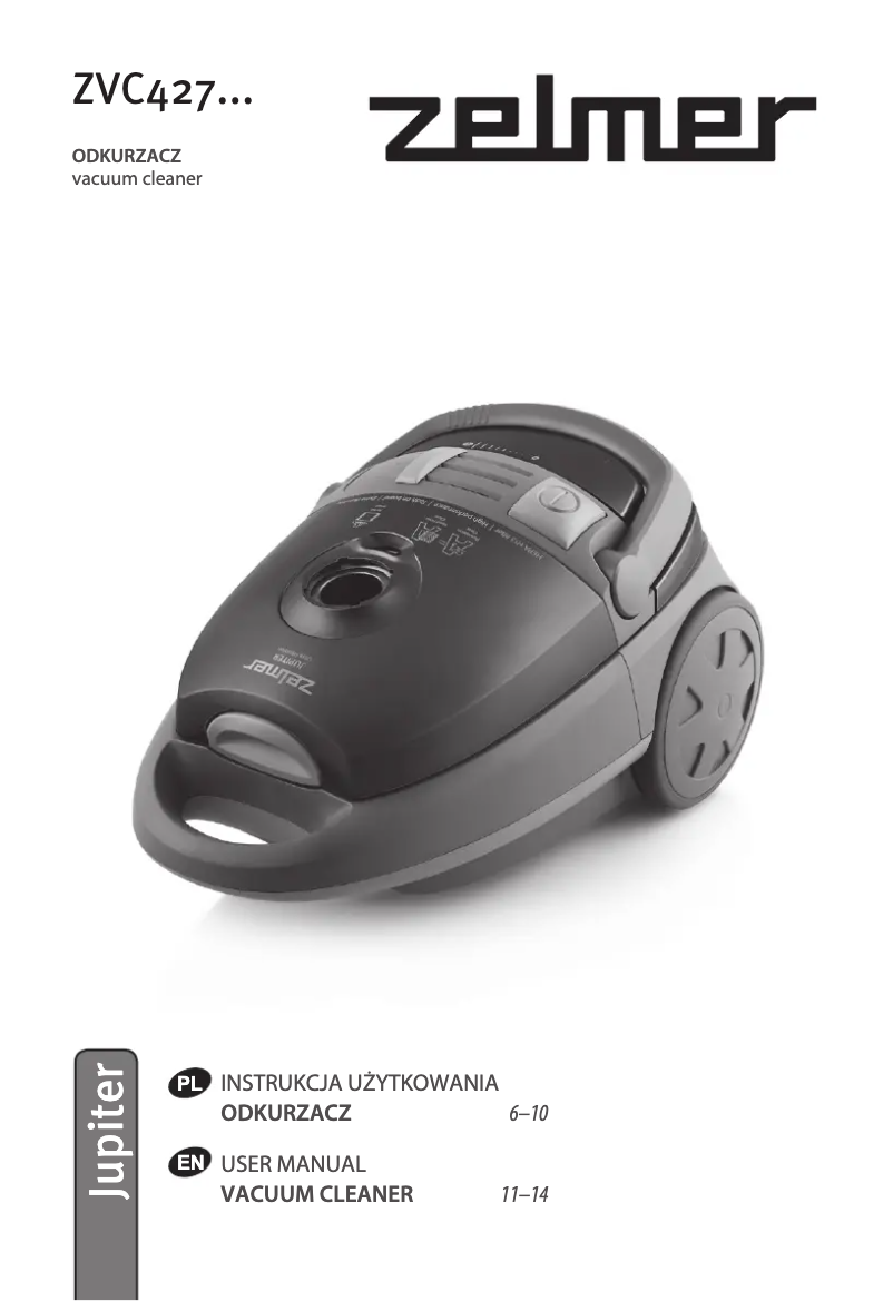 Page 1 de la notice Manuel utilisateur Zelmer Jupiter ZVC427AP