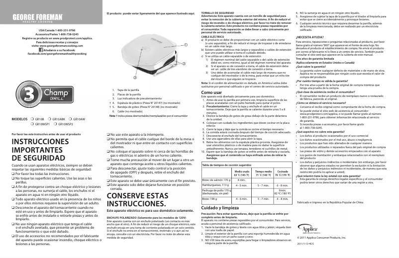 Page 1 de la notice Manuel utilisateur George Foreman GR10RM