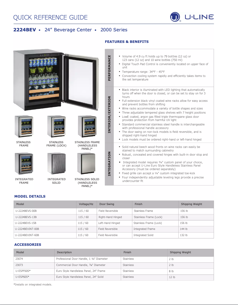 Page n°1 - Fiche technique U-Line U-2224BEVINT-00B