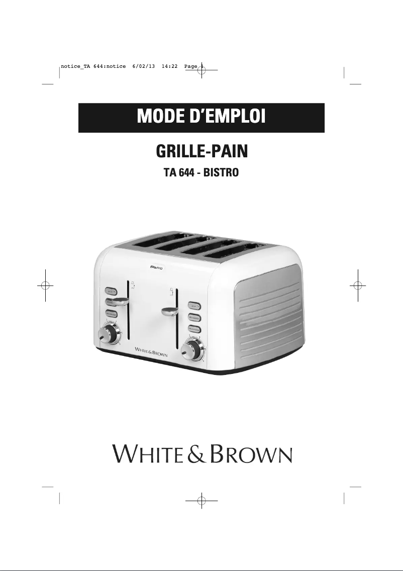 Page 1 de la notice Manuel utilisateur White And Brown TA 644