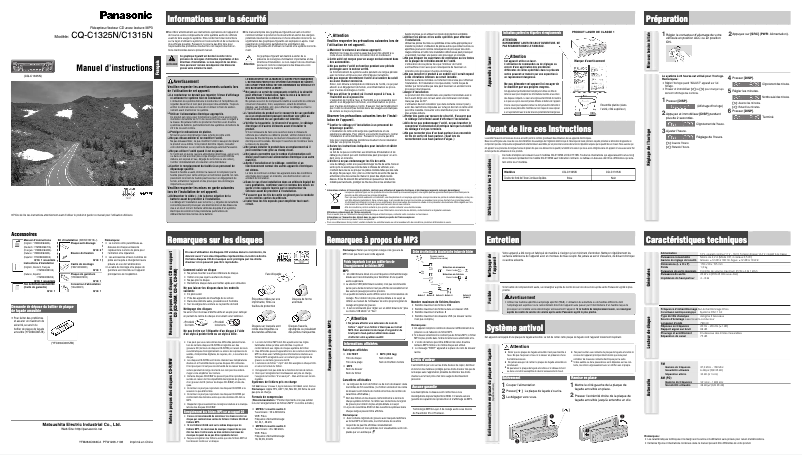 Page 1 de la notice Manuel utilisateur Panasonic CQ-C1325N