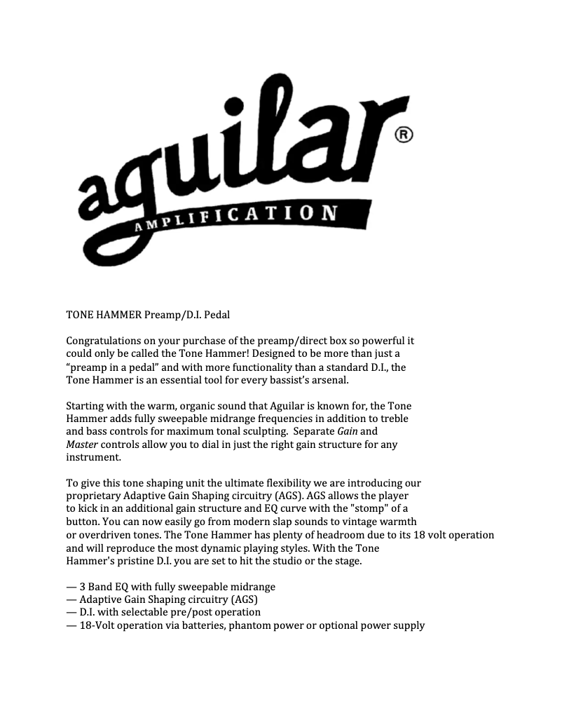 Image de la première page du manuel de l'appareil Tone Hammer