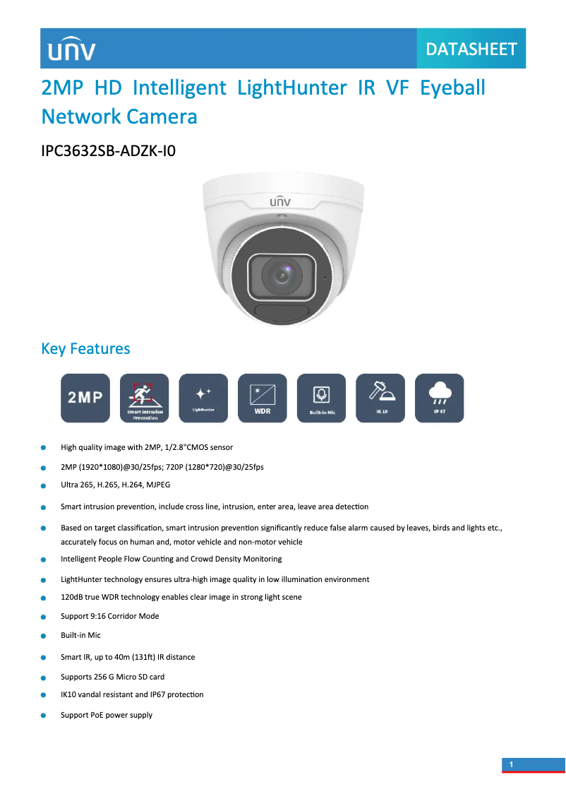 Page n°1 - Fiche technique UniView IPC3632SB-ADZK-I0