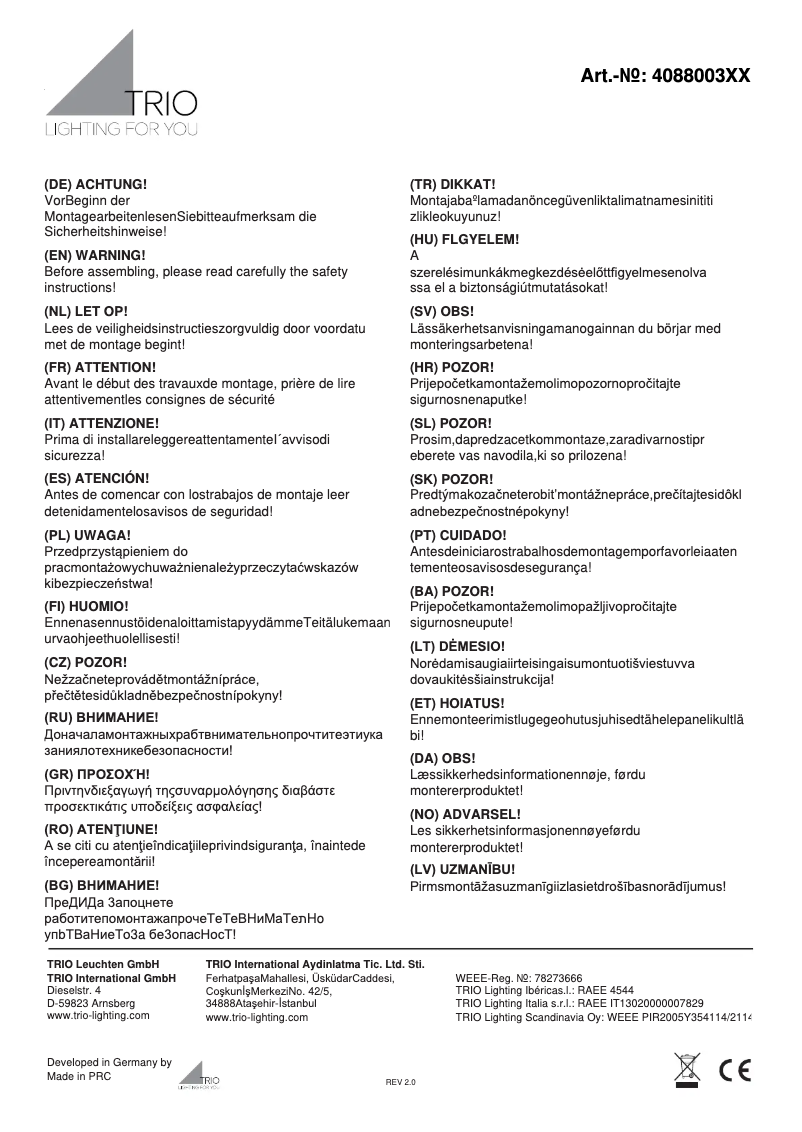 Page 1 de la notice Manuel utilisateur Trio Lighting Edward 408800331