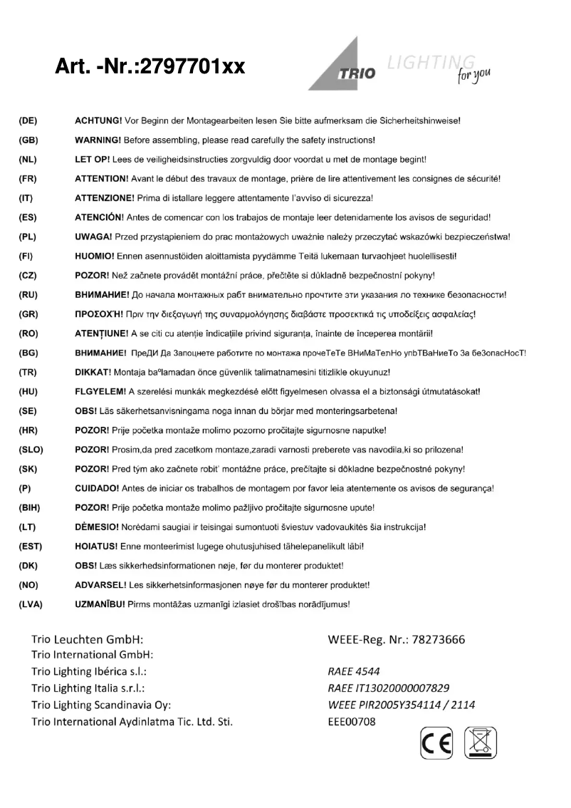 Page 1 de la notice Manuel utilisateur Trio Lighting Curtis 279770108
