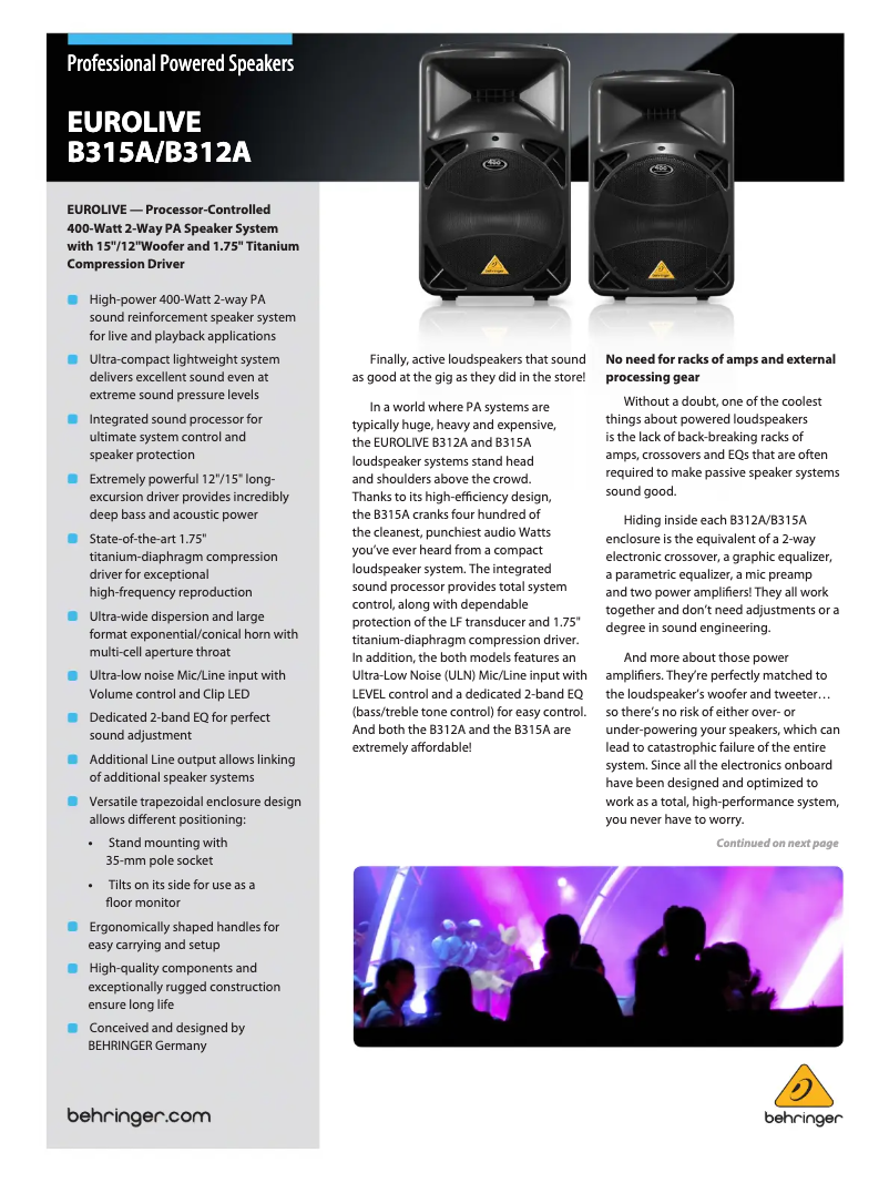 Page n°1 - Brochure Behringer Eurolive B315A