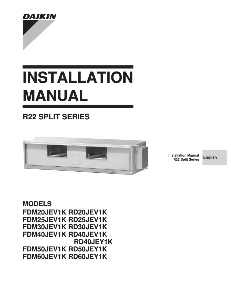 Page 1 de la notice Guide d'installation Daikin FDM50JEV1K