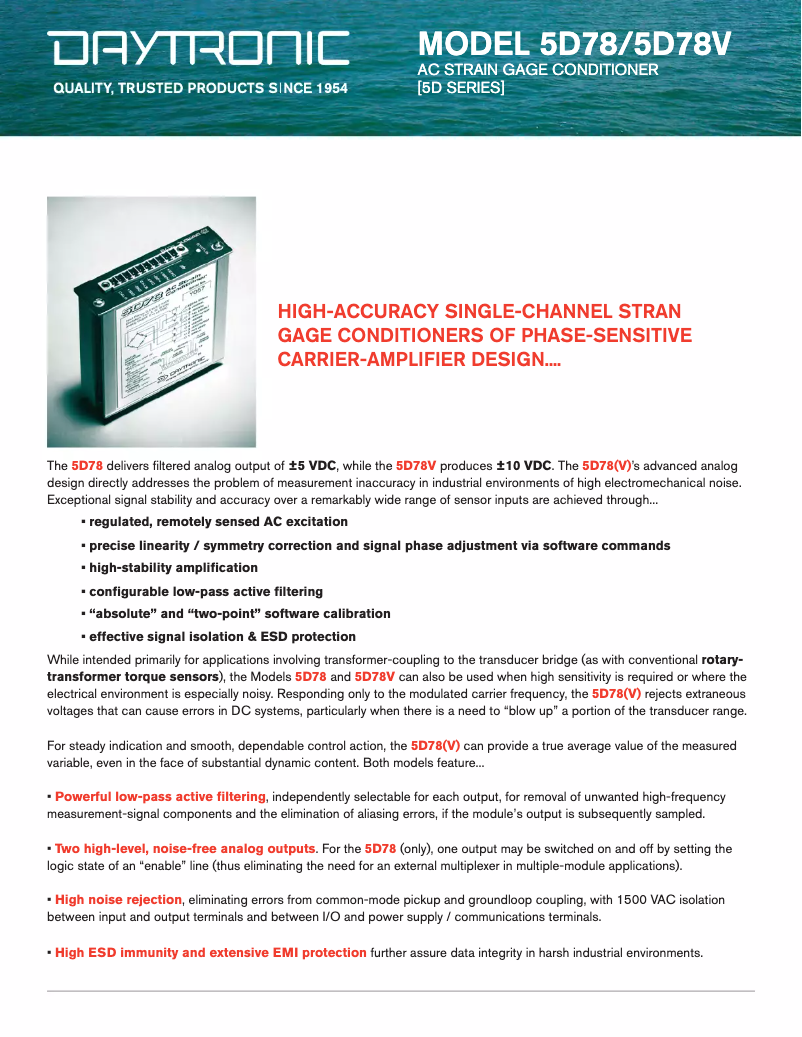 Page 1 de la notice Fiche technique Daytronic 5D78V