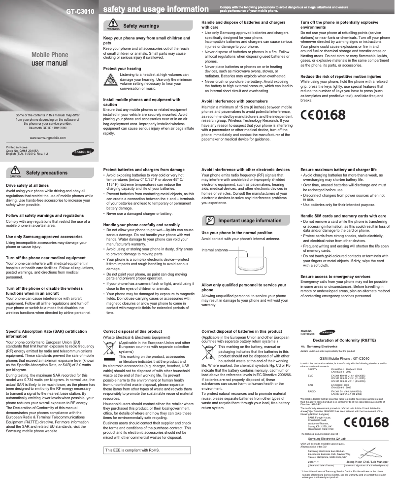 Page n°1 - Manuel utilisateur Samsung C3010
