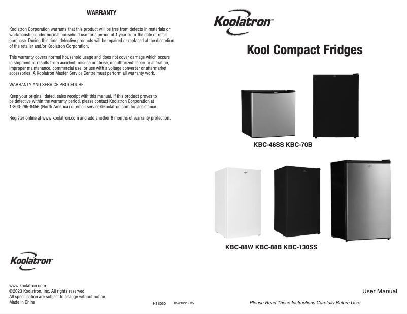 Page n°1 - Manuel utilisateur Koolatron KBC-130SS