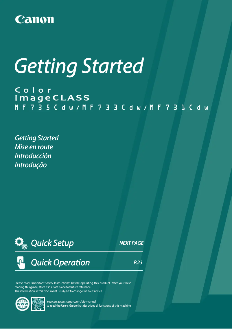 Page 1 de la notice Manuel utilisateur Canon imageCLASS MF731Cdw