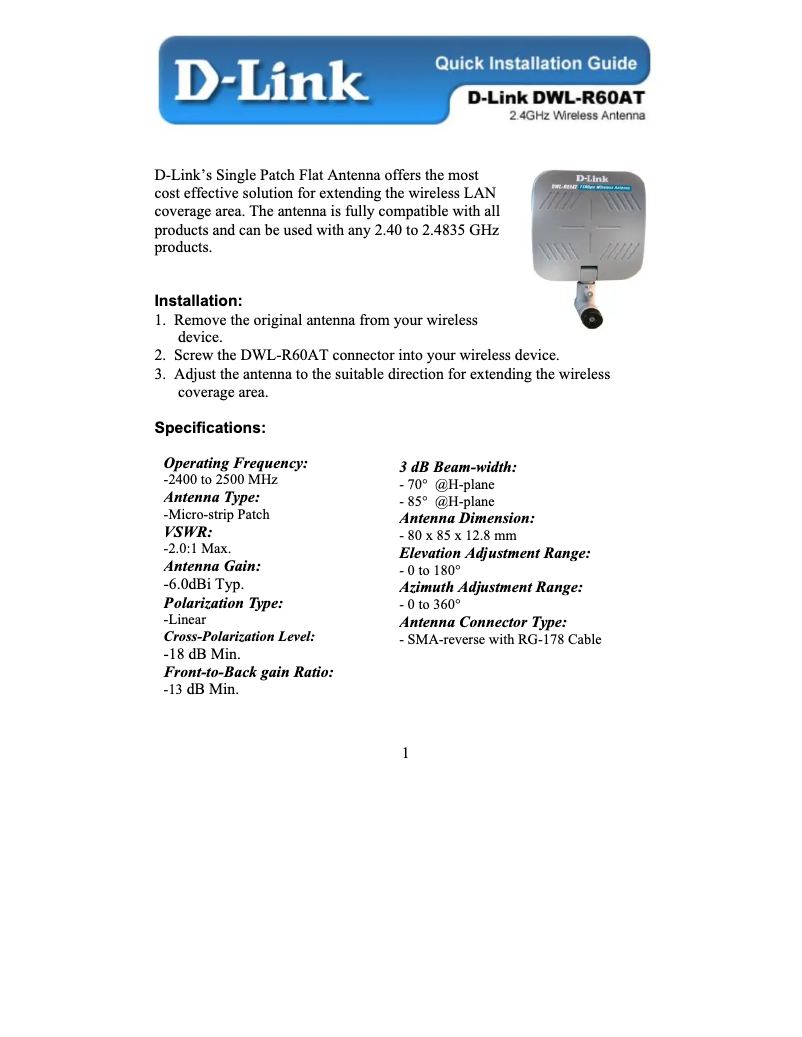 Page 1 de la notice Manuel utilisateur D-Link DWL-R60AT