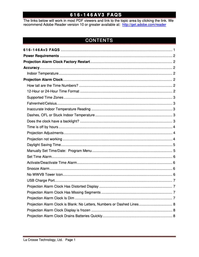Page n°1 - FAQ La Crosse Technology 616-146AV3