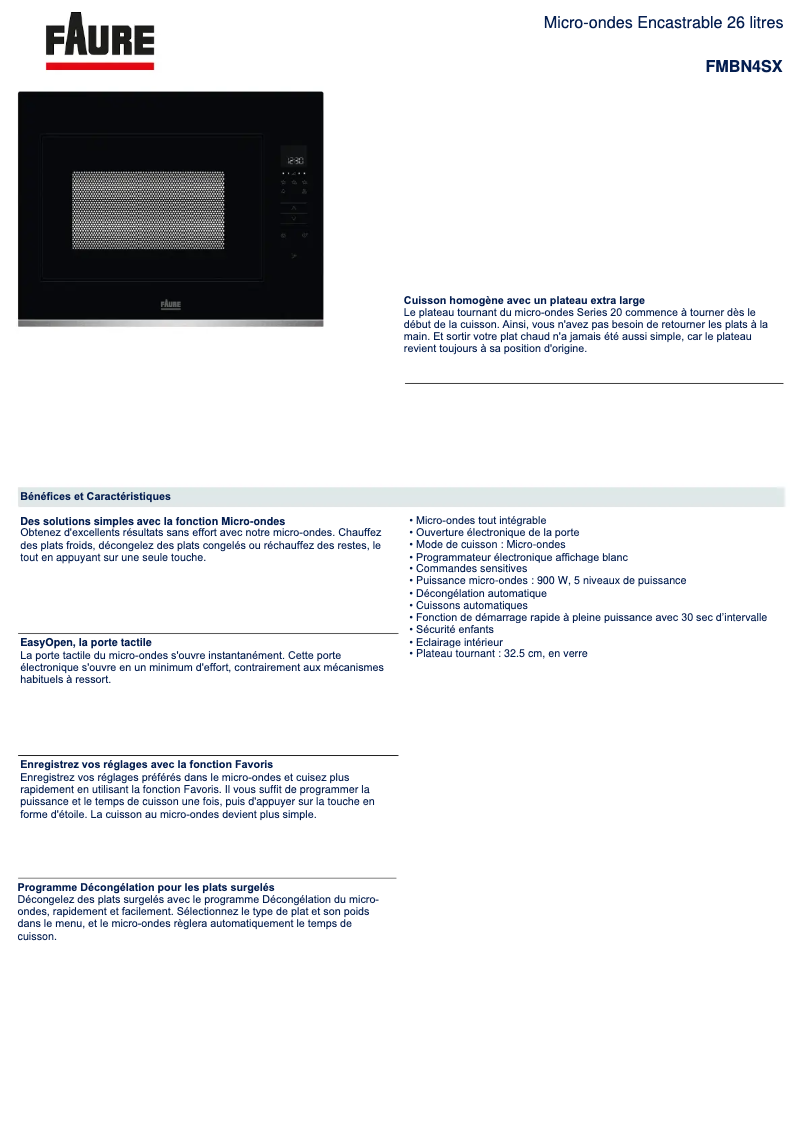Page 1 de la notice Fiche technique Electrolux FMBN4SX