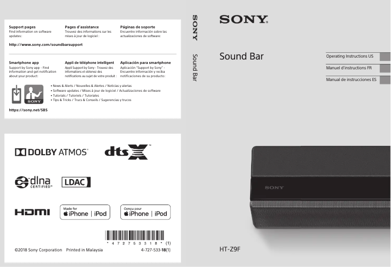 Page 1 de la notice Manuel utilisateur Sony HT-Z9F