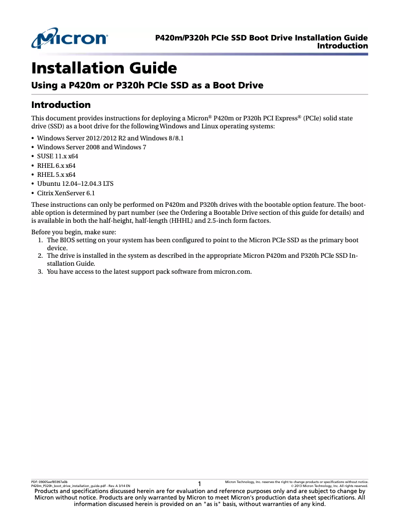 Page n°1 - Manuel utilisateur Micron P320h