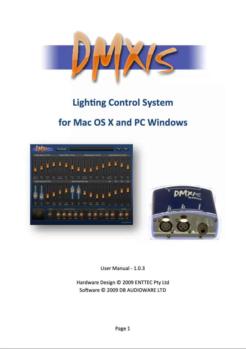 Page n°1 - Manuel utilisateur Enttec DMXIS