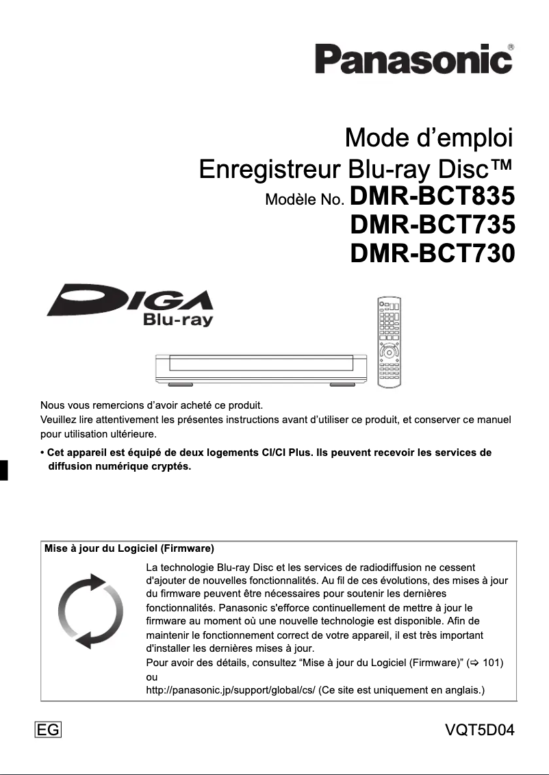 Page 1 of the manual User Manual Panasonic DMR-BCT835