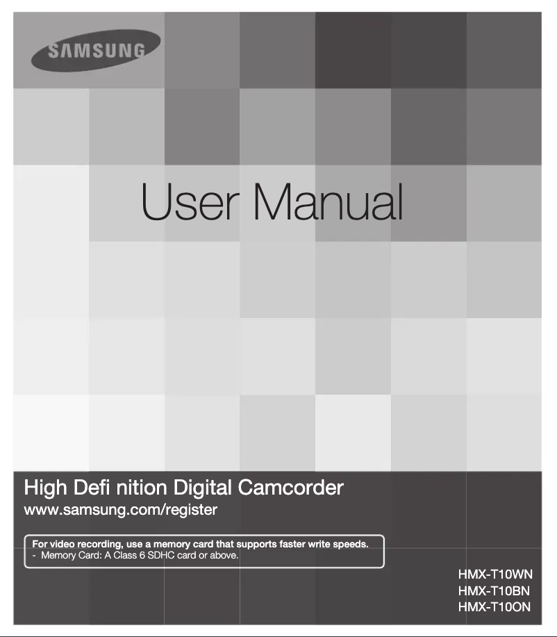 Page 1 de la notice Manuel utilisateur Samsung HMX-T10ON
