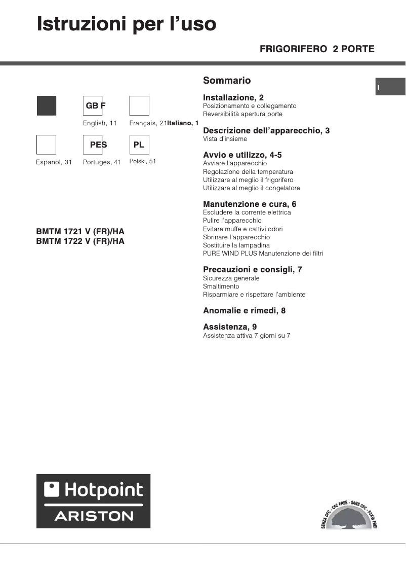 Page 1 de la notice Manuel utilisateur Hotpoint Ariston MTM 1722 V HA