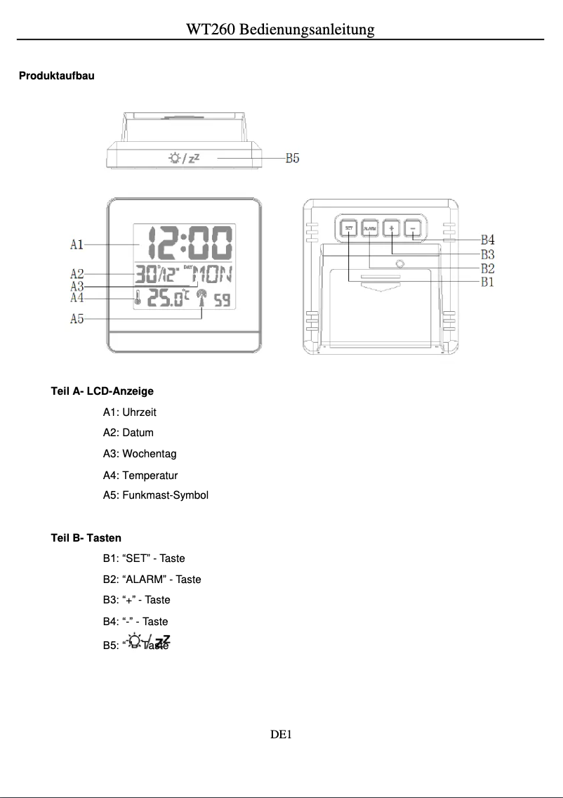 Page 1 de la notice Manuel utilisateur Techno Line WT 260
