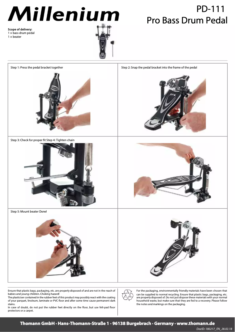 Page 1 de la notice Manuel utilisateur Millenium PD-111