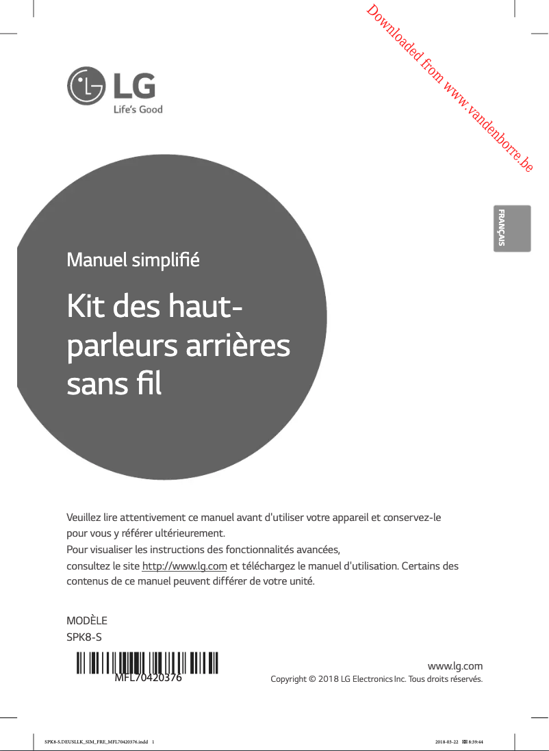 Page 1 de la notice Manuel utilisateur LG SPK8
