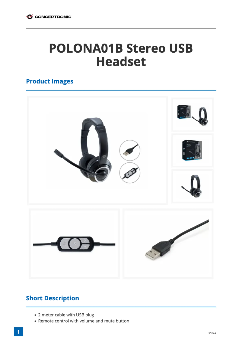 Page n°1 - Fiche technique Conceptronic POLONA 01