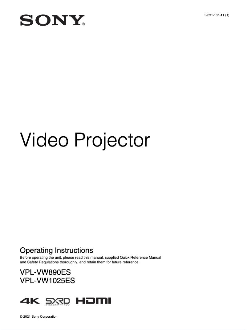 Page n°1 - Manuel utilisateur Sony VPL-VW890ES