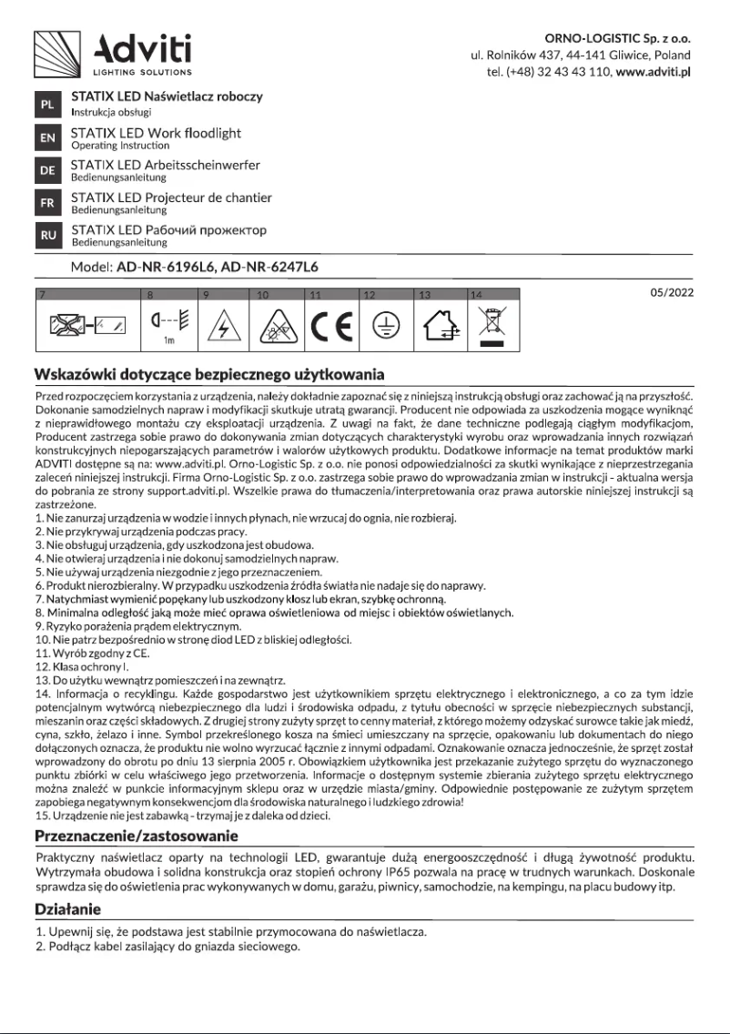 Page 1 de la notice Manuel utilisateur Adviti AD-NR-6247L6