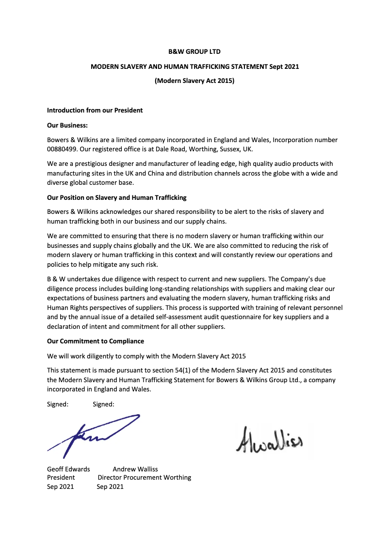 Page 1 de la notice Brochure Bowers & Wilkins AM-1