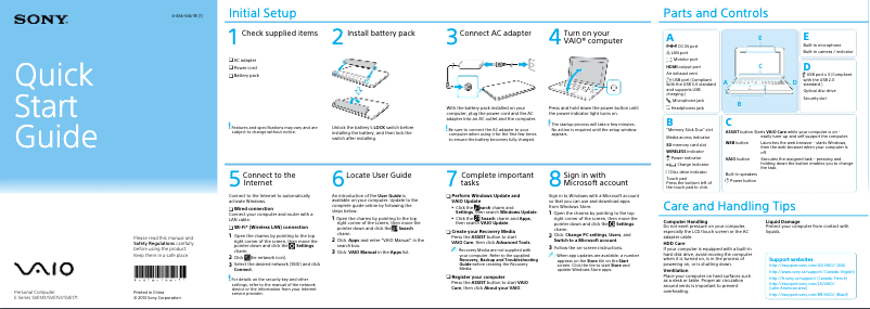 Page n°1 - Guide d'installation Sony Vaio SVE1713ACXB