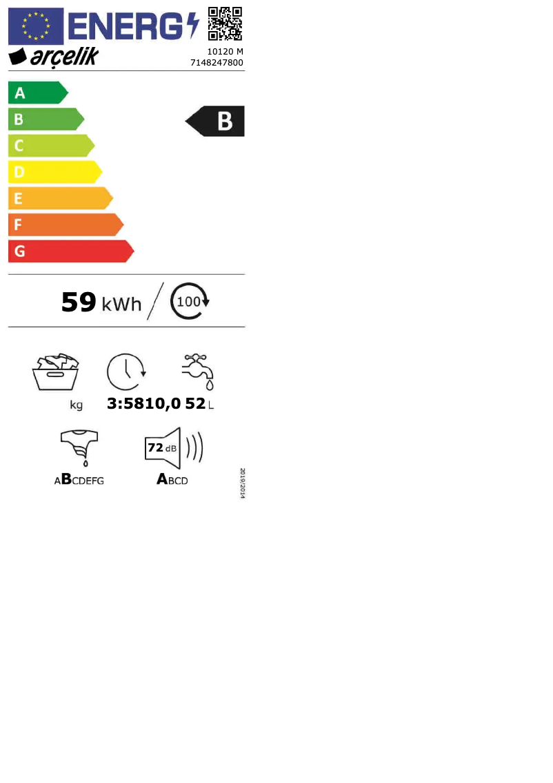Page 1 de la notice Label énergétique Arçelik 10120 M