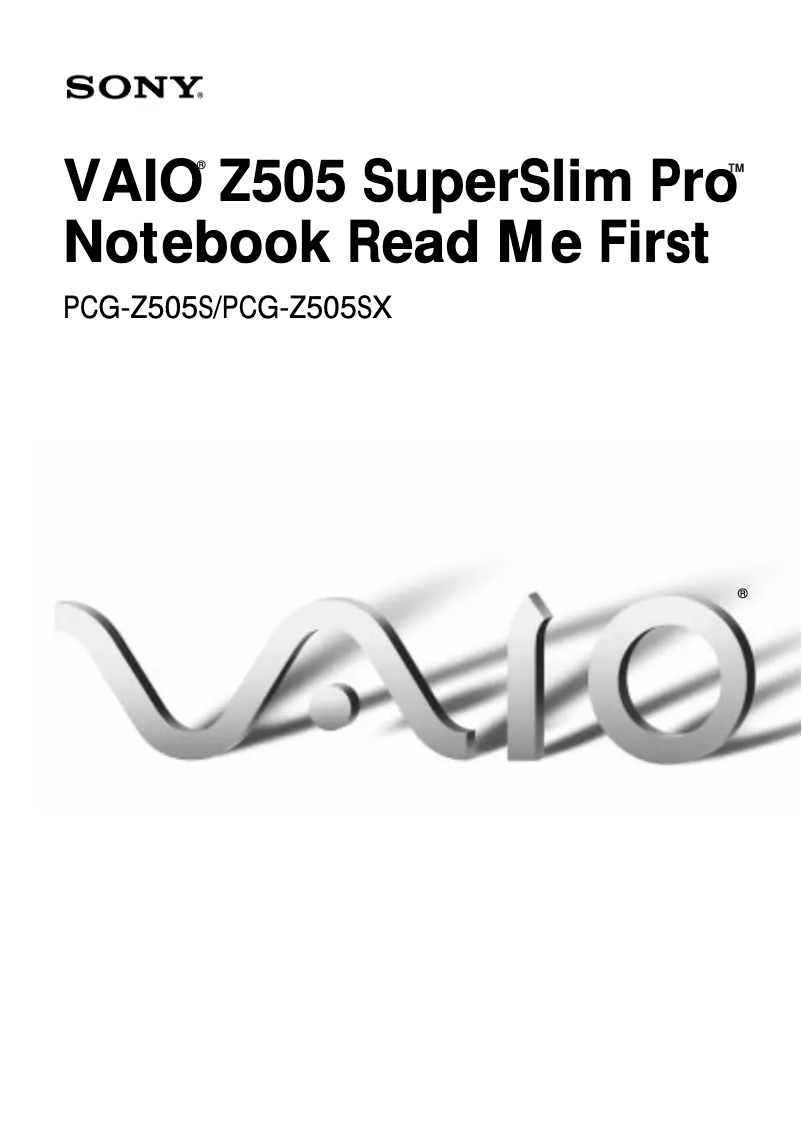 Page n°1 - Guide d'installation Sony Vaio PCG-Z505S