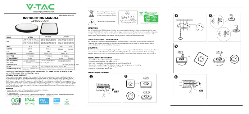 Page 1 de la notice Manuel utilisateur V-TAC VT-8624
