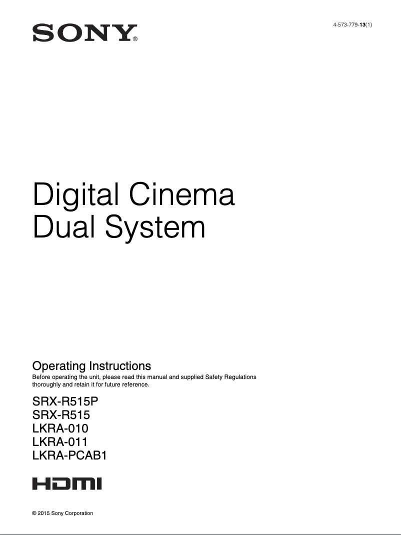 Page n°1 - Manuel utilisateur Sony SRX-R515