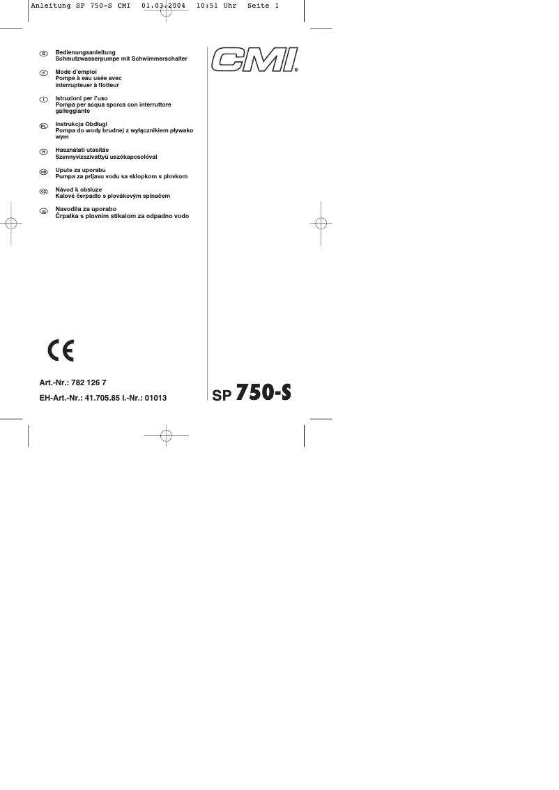 Image de la première page du manuel de l'appareil SP 750-S