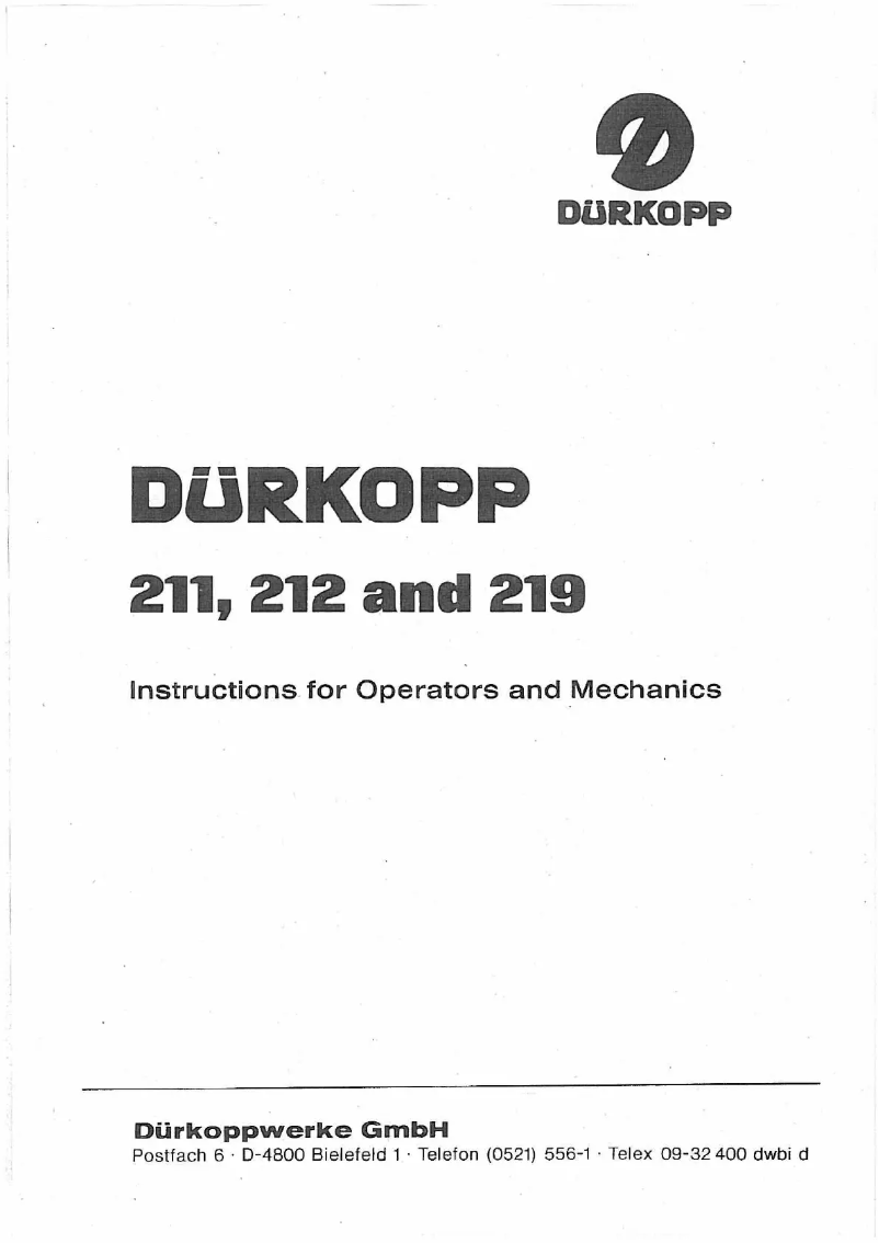 Page 1 of the manual User Manual Dürkopp Adler 212